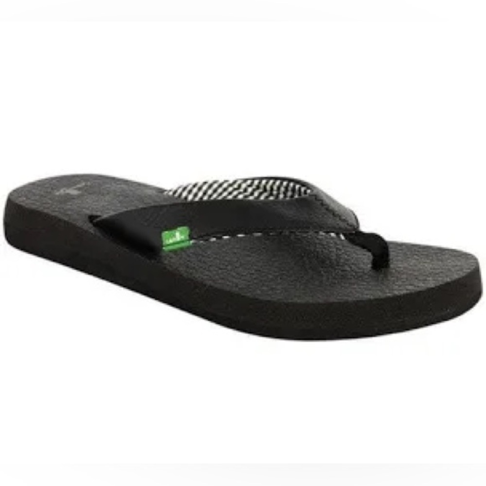 Sanuk yoga mat flip flops sandals black faux leather straps women’s size‎ 7